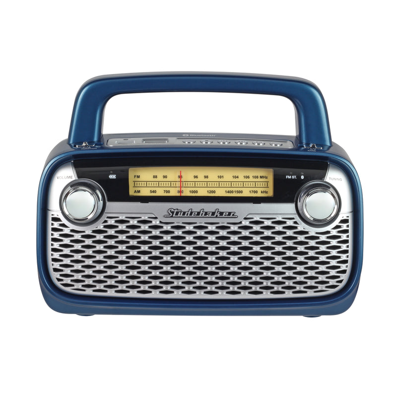 Studebaker AM/FM Portable Radio with Bluetooth, Rechargeable Battery, and High Power