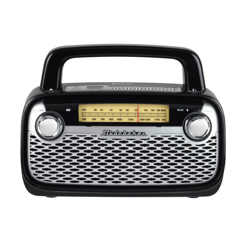 Studebaker AM/FM Portable Radio with Bluetooth, Rechargeable Battery, and High Power