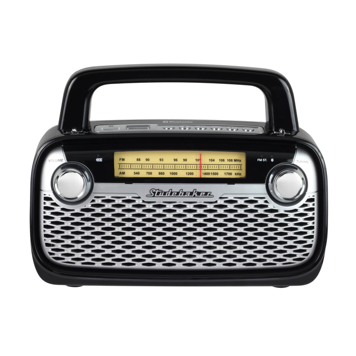 Studebaker AM/FM Portable Radio with Bluetooth, Rechargeable Battery, and High Power