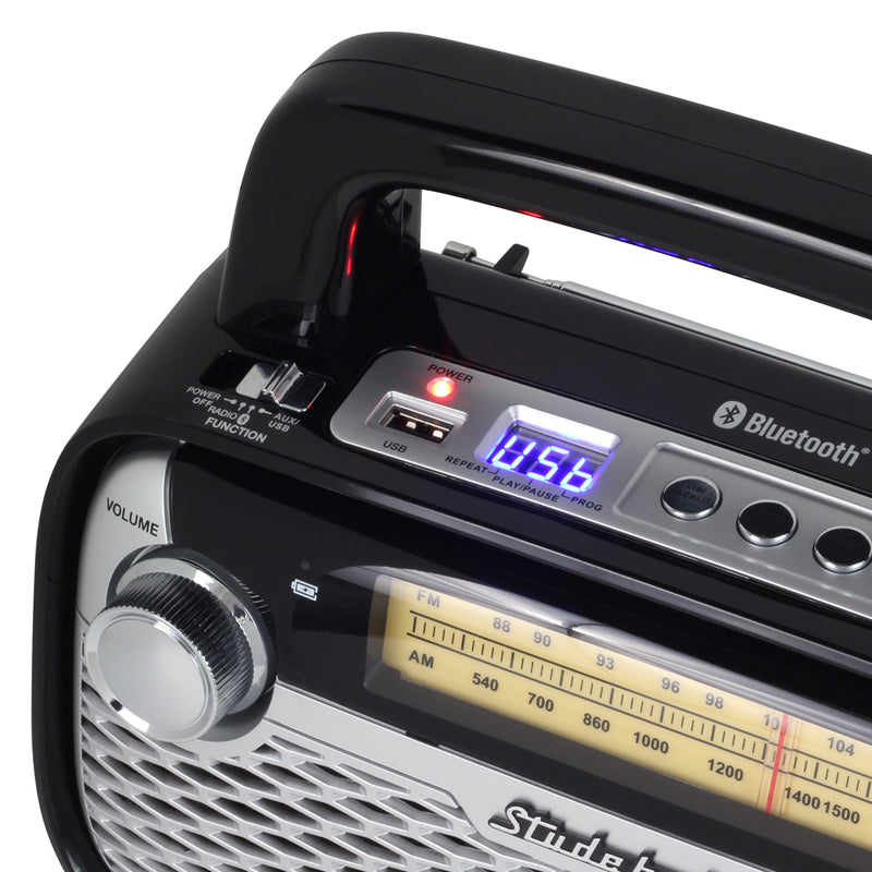 Studebaker AM/FM Portable Radio with Bluetooth, Rechargeable Battery, and High Power