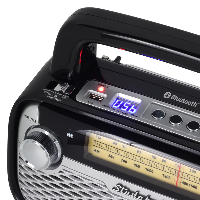 Studebaker AM/FM Portable Radio with Bluetooth, Rechargeable Battery, and High Power