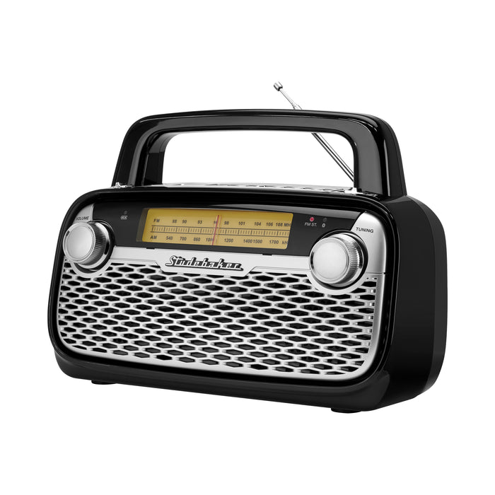 Studebaker AM/FM Portable Radio with Bluetooth, Rechargeable Battery, and High Power
