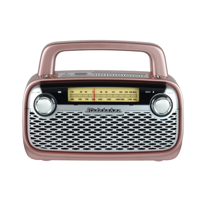 Studebaker AM/FM Portable Radio with Bluetooth, Rechargeable Battery, and High Power