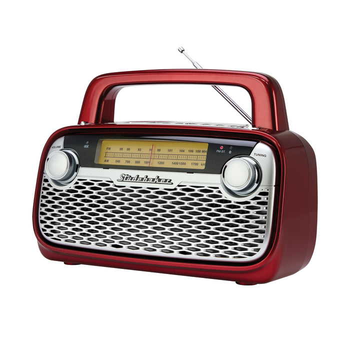Studebaker AM/FM Portable Radio with Bluetooth, Rechargeable Battery, and High Power