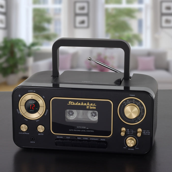 Studebaker Portable Stereo CD Player with Bluetooth, AM/FM Radio and Cassette Player/Recorder