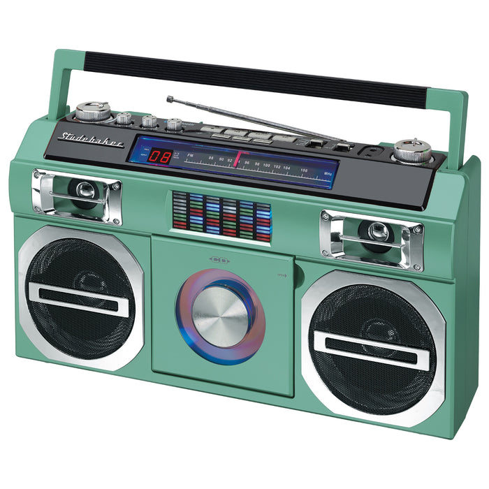 Studebaker 80's Retro Street Boombox with FM Radio, CD Player, LED EQ, 10 Watts RMS and AC/DC