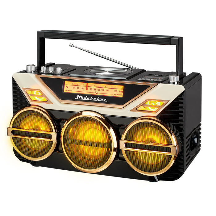 Studebaker Portable Avanti Stereo Boombox with Bluetooth/CD/FM Stereo Analog Radio/15W Subwoofer