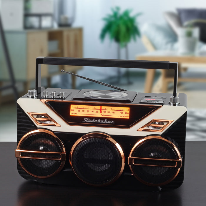 Studebaker Portable Avanti Stereo Boombox with Bluetooth/CD/FM Stereo Analog Radio/15W Subwoofer