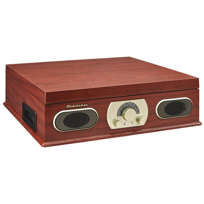 Studebaker Wooden Turntable with AM/FM Radio & Cassette Player