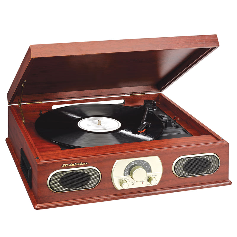 Studebaker Wooden Turntable with AM/FM Radio & Cassette Player