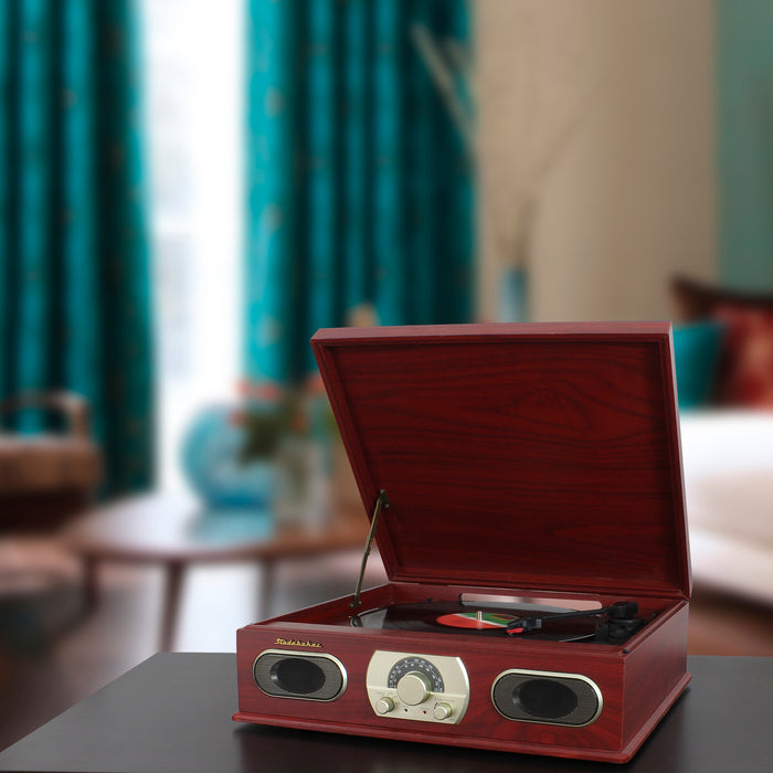 Studebaker Wooden Turntable with AM/FM Radio & Cassette Player