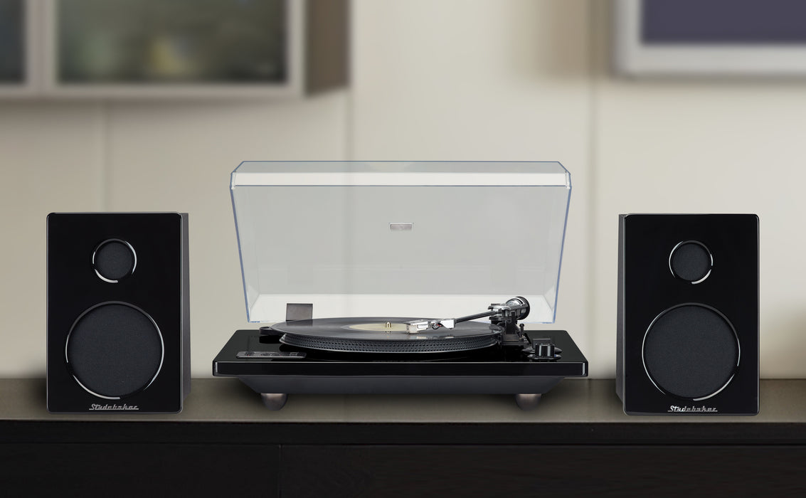 Studebaker Studio 88 Modern, Full-Size Low-Profile Turntable w/Bluetooth Receiver/AT Magnetic Cartridge/Stereo Speakers (30W RMS)/USB Direct Recording