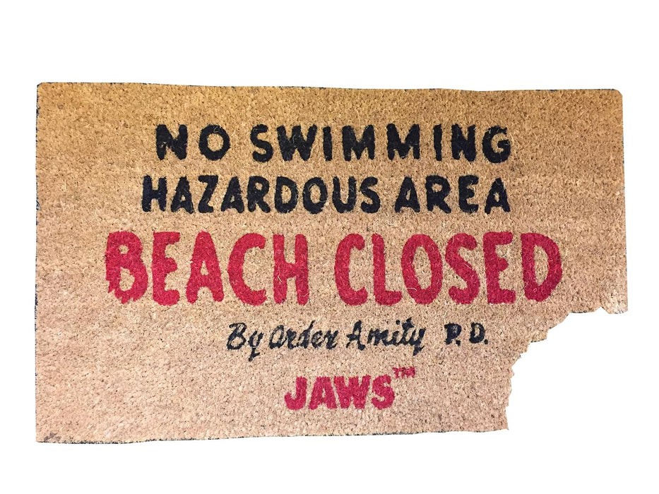 Jaws "Beach Closed" With Shark Bite Coir Doormat | 17 x 29 Inches