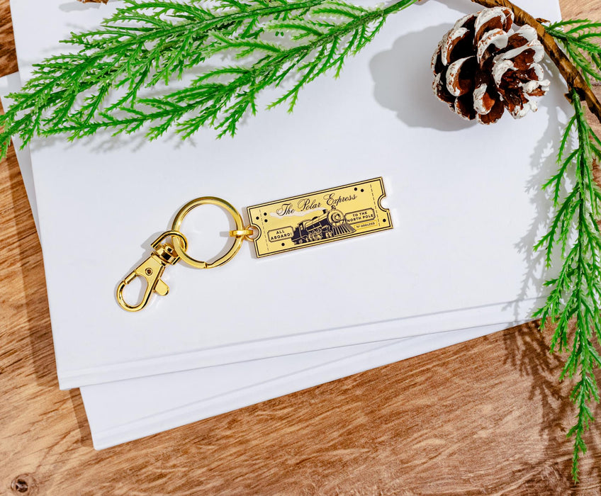 The Polar Express "Believe" Gold Train Ticket Enamel Charm Keychain
