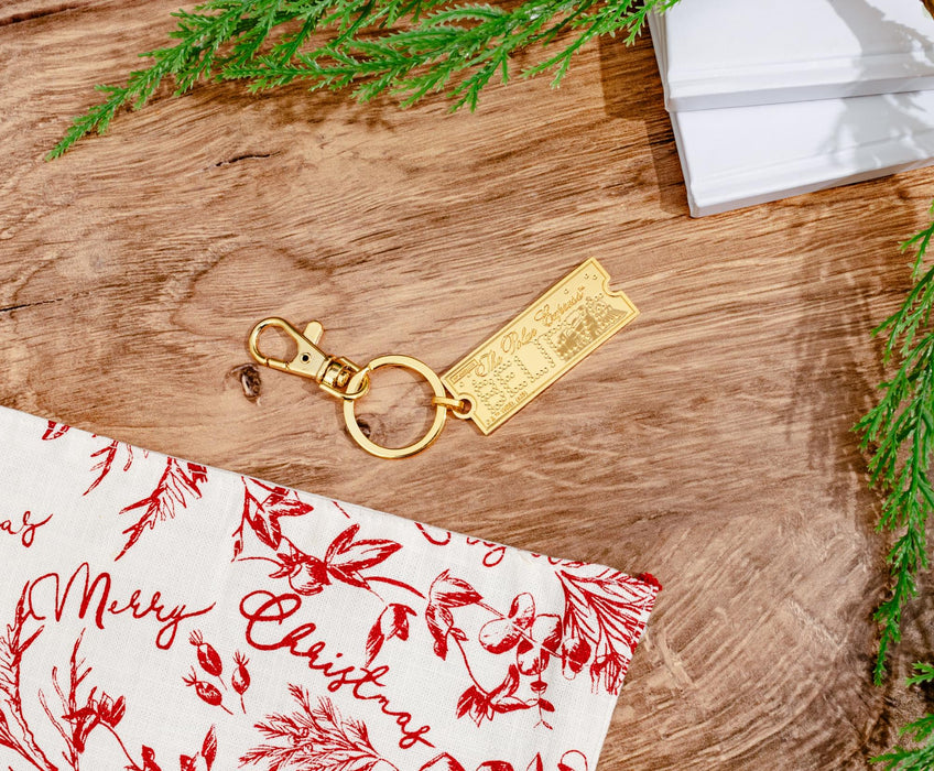 The Polar Express "Believe" Gold Train Ticket Enamel Charm Keychain