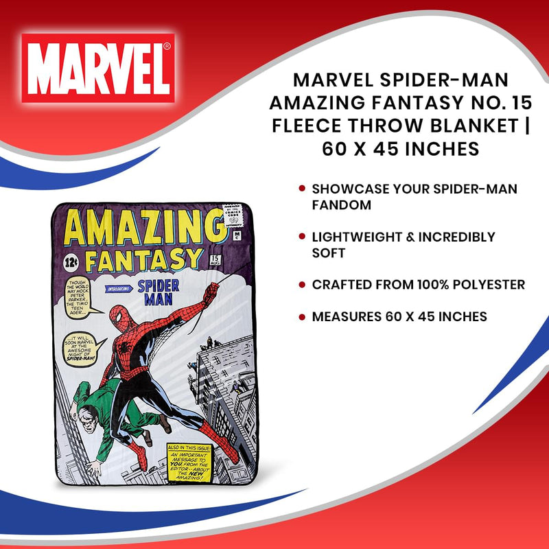 Marvel Spider-Man Amazing Fantasy No. 15 Fleece Throw Blanket | 60 x 45 Inches product image 7 of 7