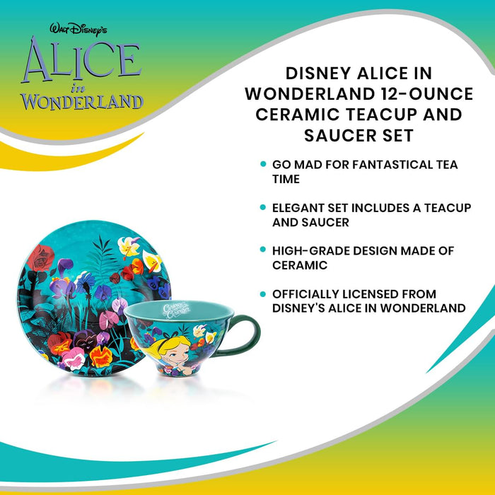 Disney Alice In Wonderland Ceramic Teacup and Saucer Set