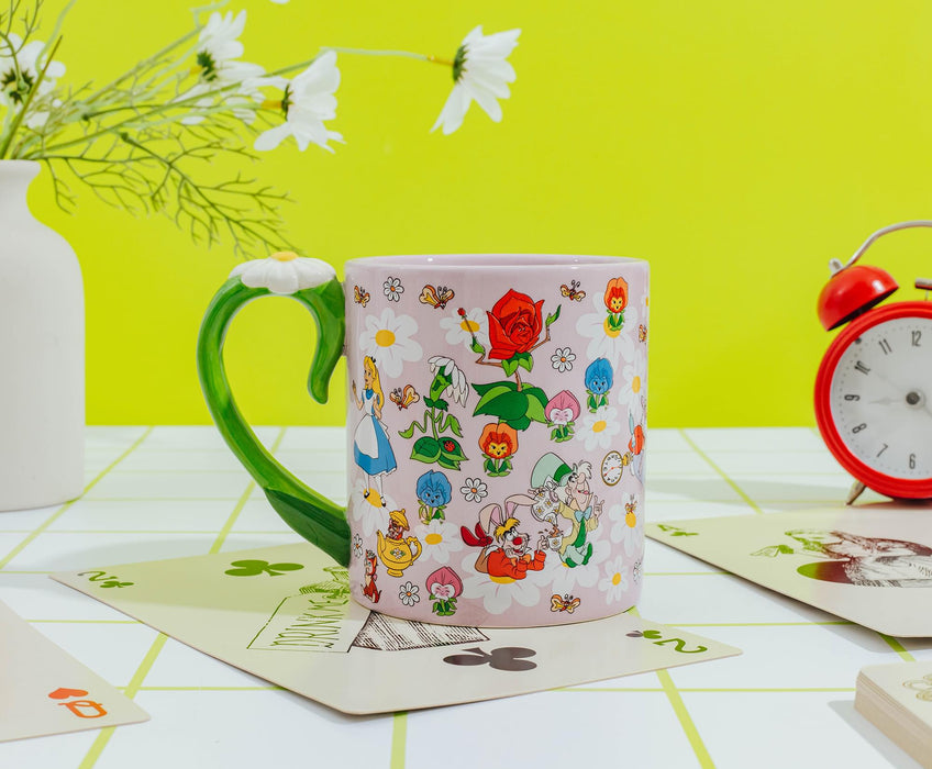Disney Alice In Wonderland Flowers Ceramic Mug With Sculpted Handle | 22 Ounces