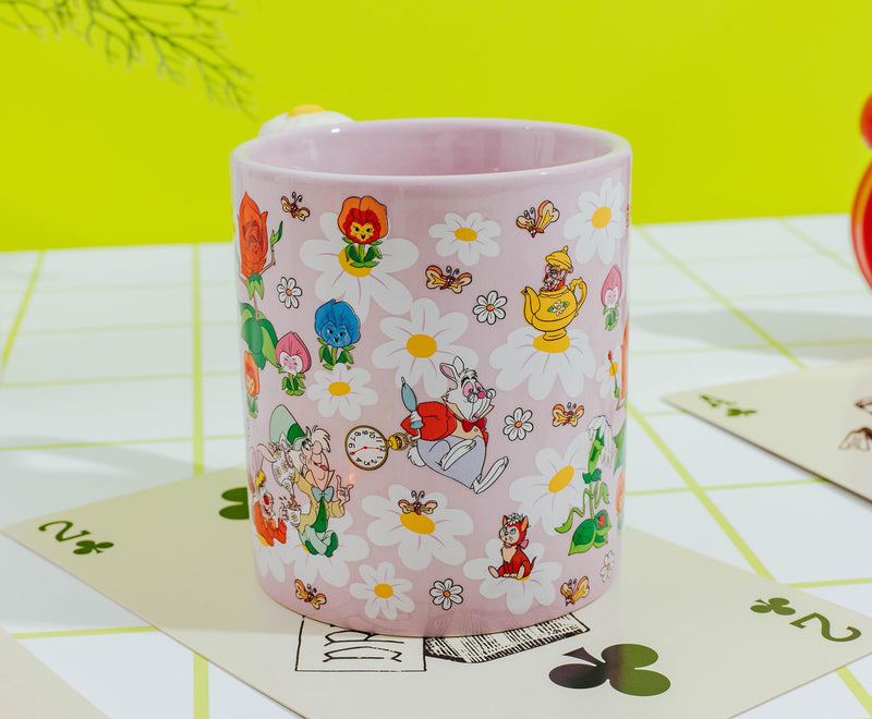 Disney Alice In Wonderland Flowers Ceramic Mug With Sculpted Handle | 22 Ounces