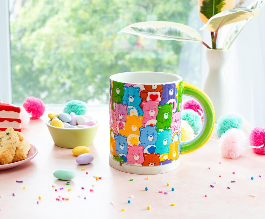 Care Bears - Allover Print Ceramic Mug With Rainbow Handle | Holds 20 Ounces
