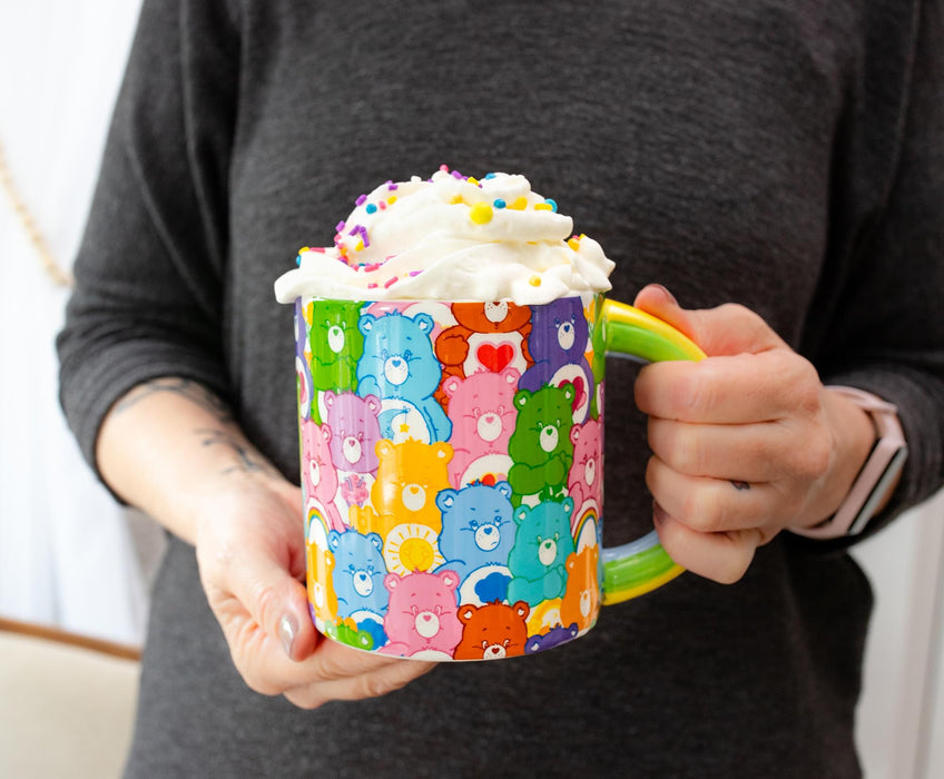 Care Bears - Allover Print Ceramic Mug With Rainbow Handle | Holds 20 Ounces