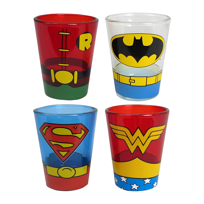 DC Comics Superhero Uniforms 1.5oz Mini Glass Set of 4