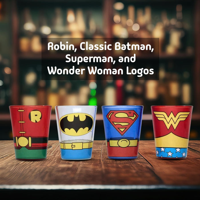 DC Comics Superhero Uniforms 1.5oz Mini Glass Set of 4