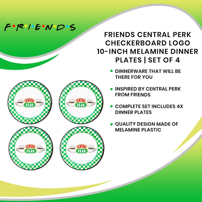Friends - Central Perk Checkerboard Logo 10-Inch Melamine Dinner Plates | Set of 4