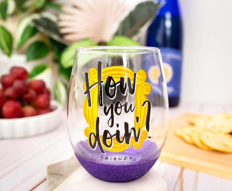 Friends "How You Doin?" Teardrop Stemless Wine Glass | Holds 20 Ounces product image 2 of 7