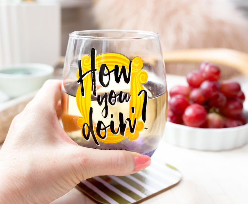 Friends "How You Doin?" Teardrop Stemless Wine Glass | Holds 20 Ounces product image 3 of 7