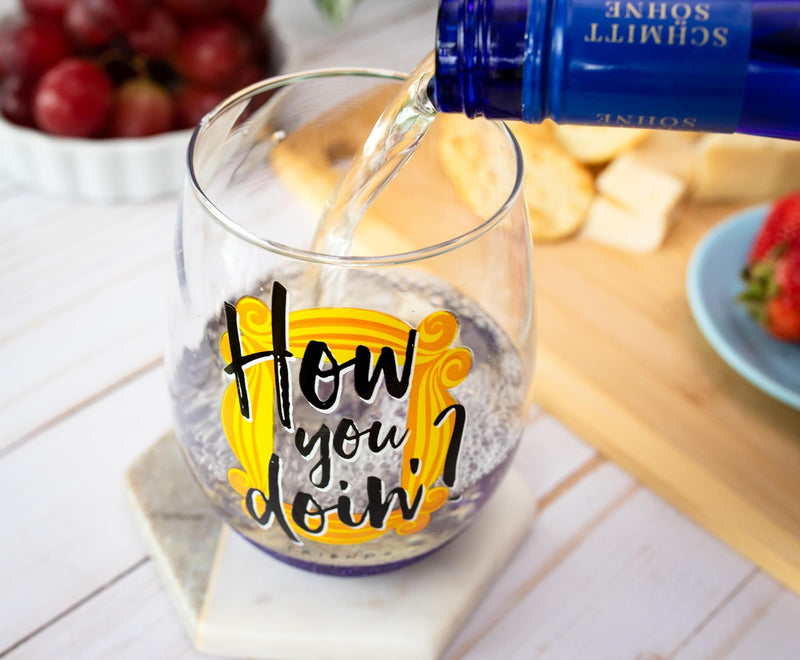 Friends "How You Doin?" Teardrop Stemless Wine Glass | Holds 20 Ounces product image 4 of 7