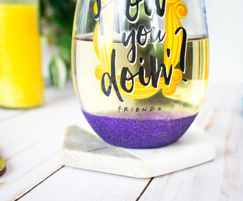 Friends "How You Doin?" Teardrop Stemless Wine Glass | Holds 20 Ounces product image 5 of 7