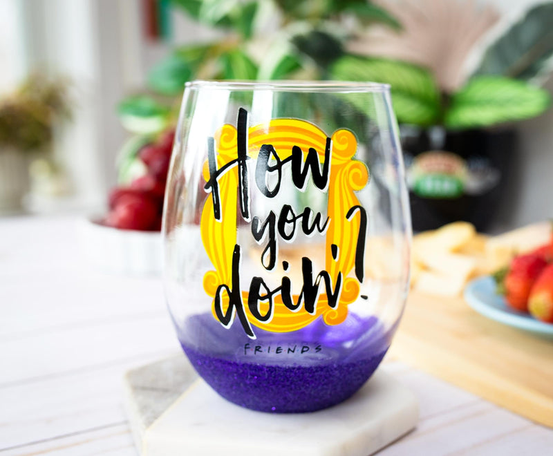 Friends "How You Doin?" Teardrop Stemless Wine Glass | Holds 20 Ounces product image 6 of 7
