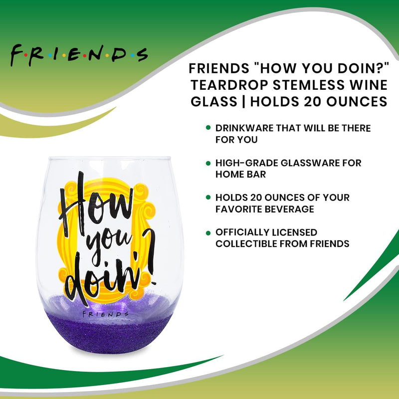 Friends "How You Doin?" Teardrop Stemless Wine Glass | Holds 20 Ounces product image 7 of 7