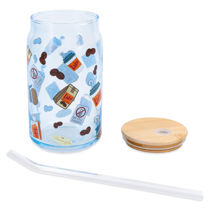 Gilmore Girls Luke's Diner 16-Ounce Glass Tumbler With Bamboo Lid and Straw