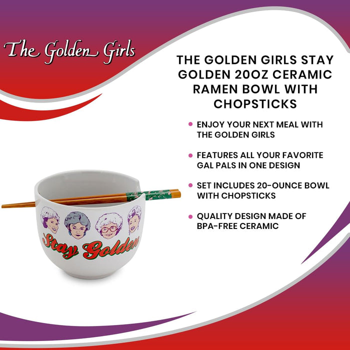 The Golden Girls "Stay Golden" 20-Ounce Ceramic Ramen Bowl and Chopstick Set