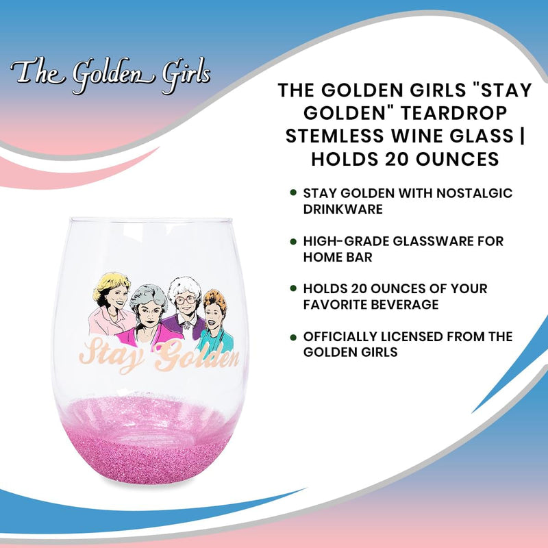 The Golden Girls "Stay Golden" Teardrop Stemless Wine Glass | Holds 20 Ounces product image 7 of 7