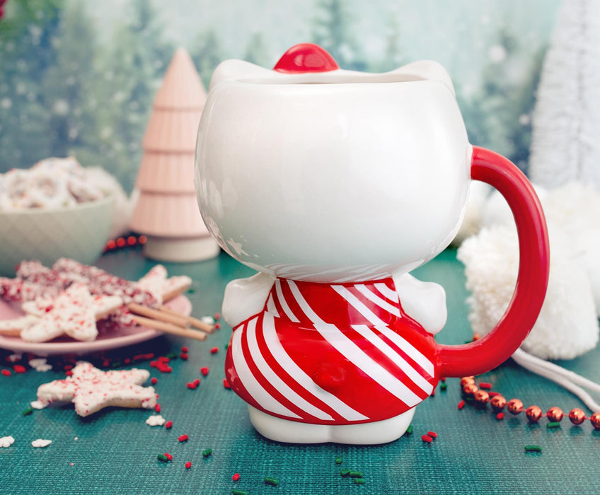 Sanrio Hello Kitty Candy Cane Dress 3D Sculpted Ceramic Mug | Holds 20 Ounces
