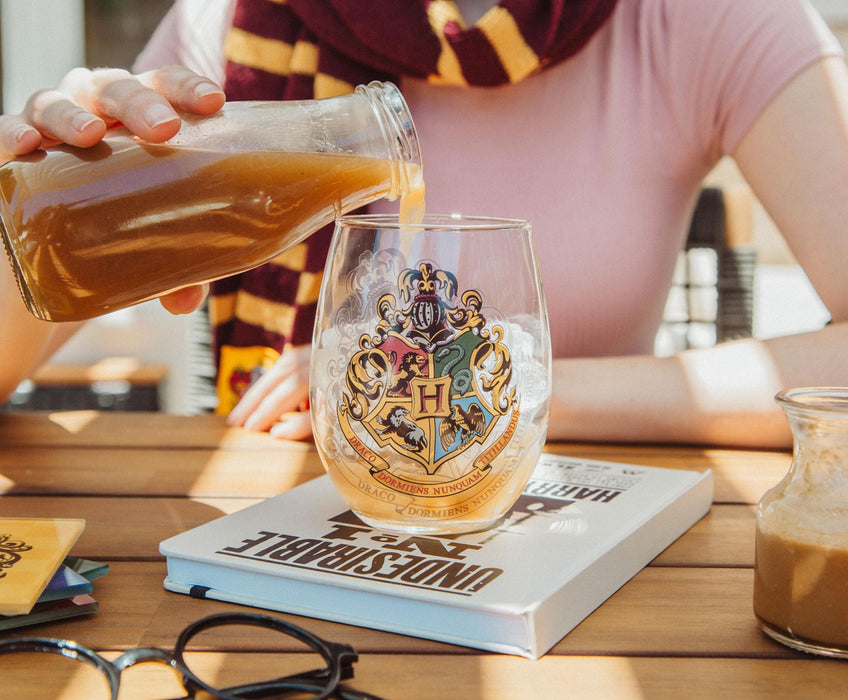 Harry Potter - Hogwarts Crest Stemless Wine Glass | Holds 20 Ounces