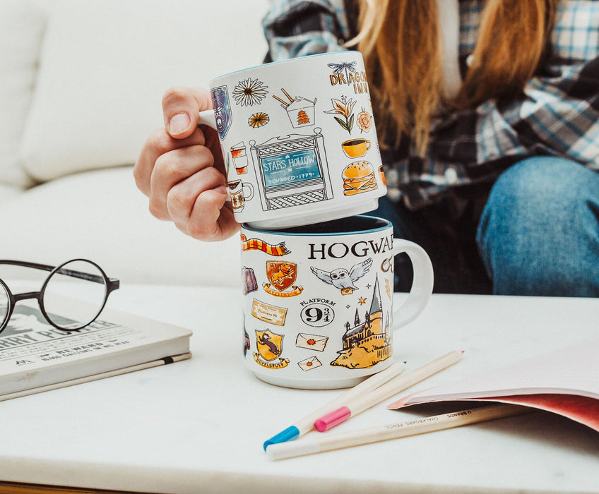 Harry Potter - Hogwarts Allover Icons Ceramic Stacking Mug | Holds 13 Ounces