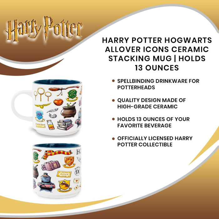 Harry Potter - Hogwarts Allover Icons Ceramic Stacking Mug | Holds 13 Ounces