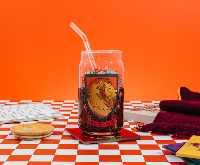 Harry Potter - Gryffindor House Mascot Glass Tumbler With Bamboo Lid and Straw