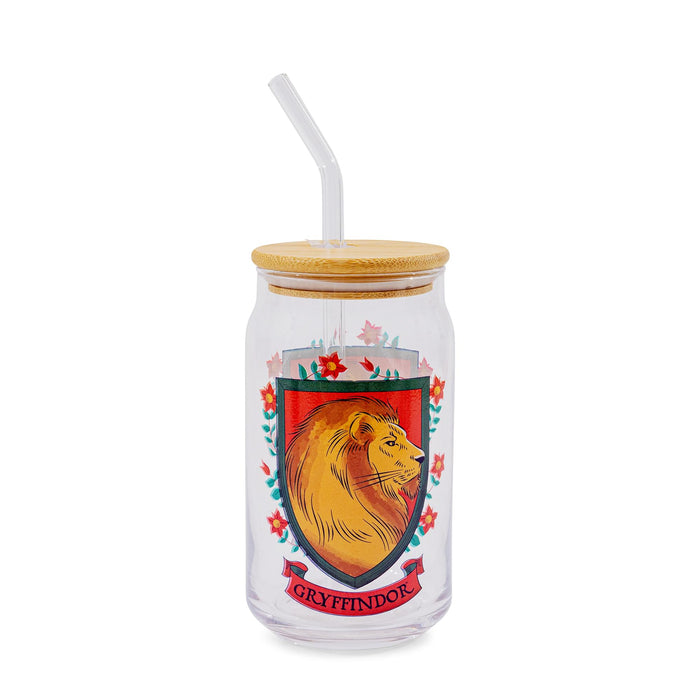 Harry Potter - Gryffindor House Mascot Glass Tumbler With Bamboo Lid and Straw