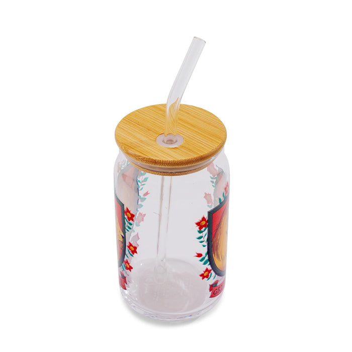 Harry Potter - Gryffindor House Mascot Glass Tumbler With Bamboo Lid and Straw