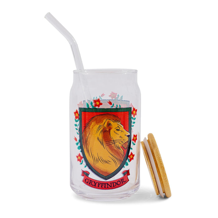 Harry Potter - Gryffindor House Mascot Glass Tumbler With Bamboo Lid and Straw
