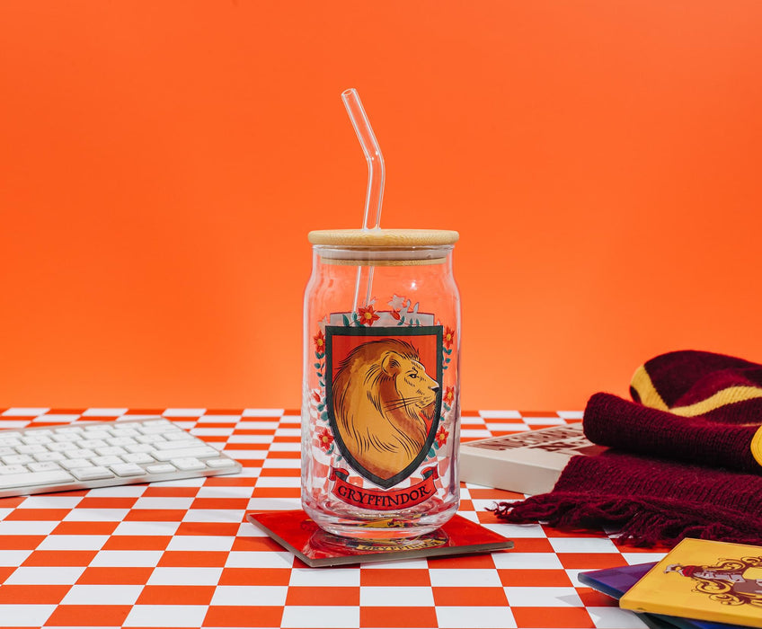 Harry Potter - Gryffindor House Mascot Glass Tumbler With Bamboo Lid and Straw