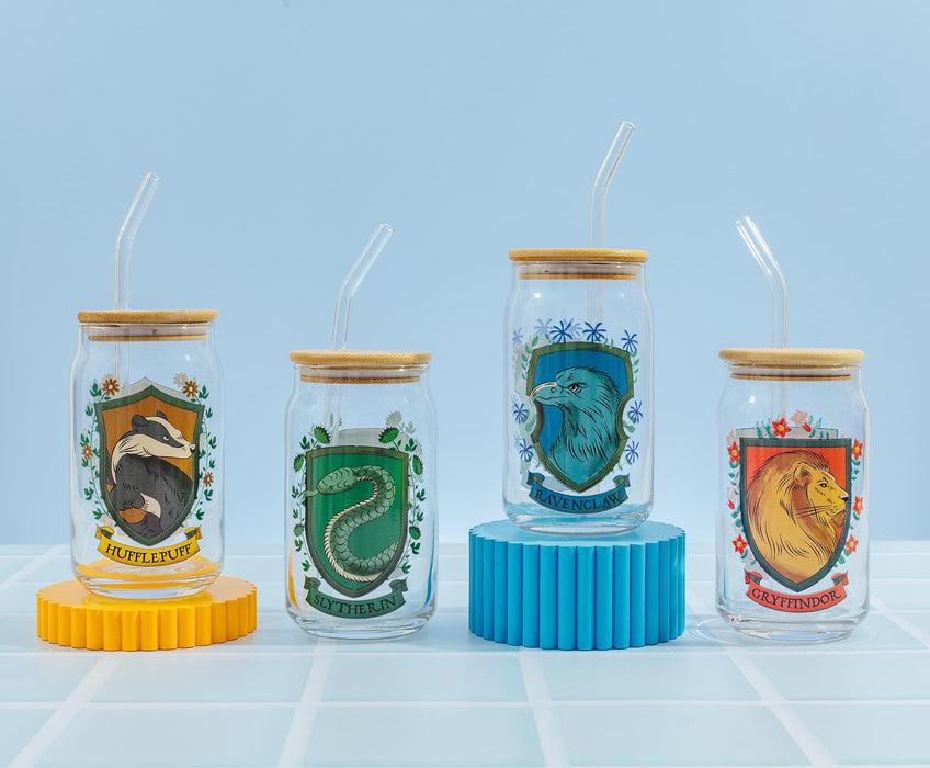 Harry Potter - Gryffindor House Mascot Glass Tumbler With Bamboo Lid and Straw