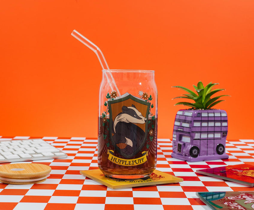 Harry Potter - Hufflepuff House Mascot Glass Tumbler With Bamboo Lid and Straw
