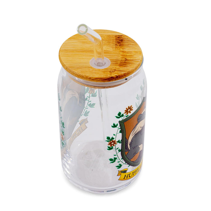 Harry Potter - Hufflepuff House Mascot Glass Tumbler With Bamboo Lid and Straw