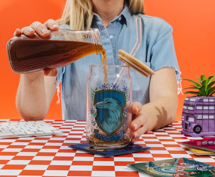 Harry Potter - Ravenclaw House Mascot Glass Tumbler With Bamboo Lid and Straw